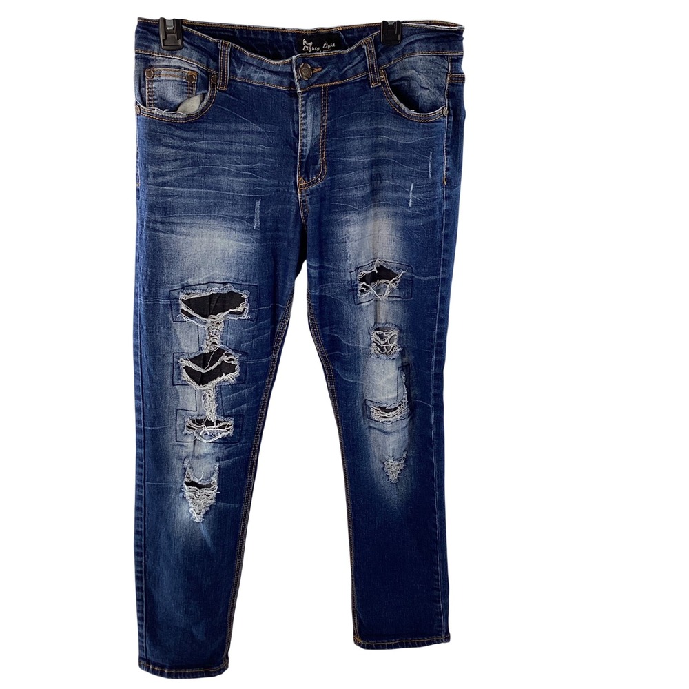 Eighty‎ Eight Perfect Jeans Womens Size 13 Distressed Ripped Blue Denim Slim Fit